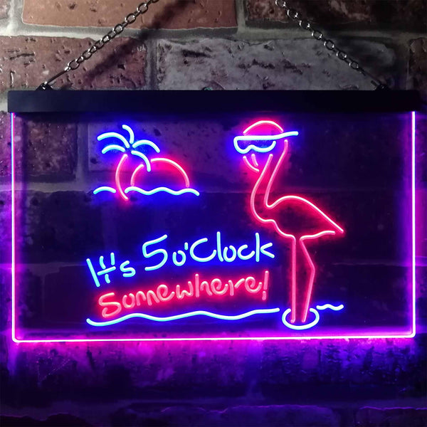 ADVPRO It's 5pm Somewhere Flamingo Bar Dual Color LED Neon Sign st6-i3304 - Blue & Red