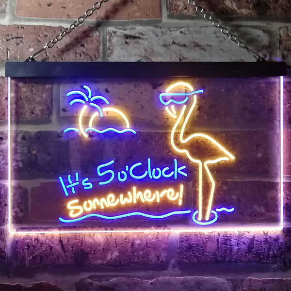 ADVPRO It's 5pm Somewhere Flamingo Bar Dual Color LED Neon Sign st6-i3304 - Blue & Yellow