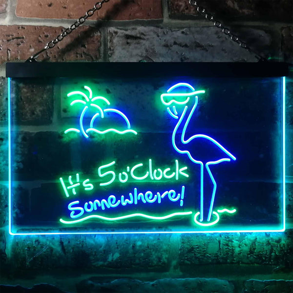 ADVPRO It's 5pm Somewhere Flamingo Bar Dual Color LED Neon Sign st6-i3304 - Green & Blue