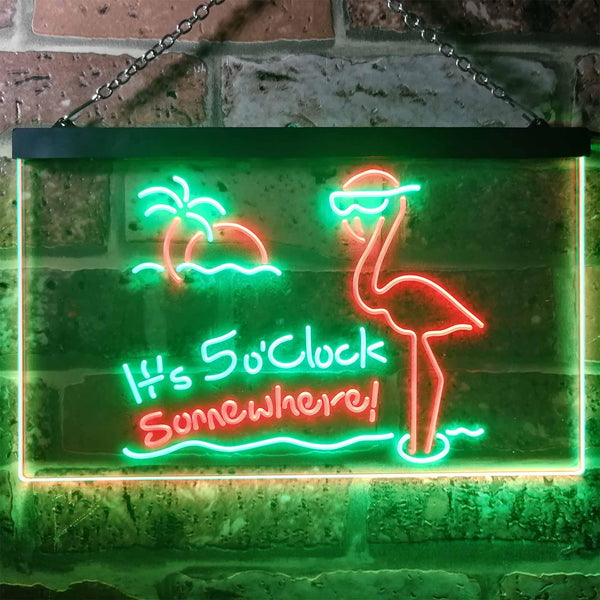 ADVPRO It's 5pm Somewhere Flamingo Bar Dual Color LED Neon Sign st6-i3304 - Green & Red