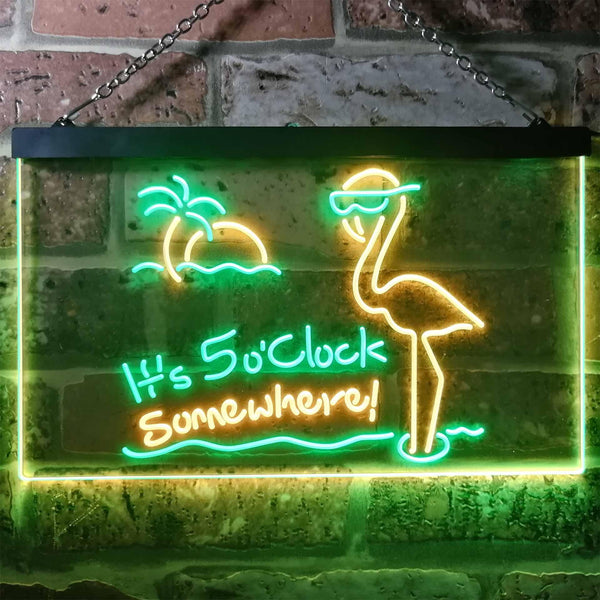 ADVPRO It's 5pm Somewhere Flamingo Bar Dual Color LED Neon Sign st6-i3304 - Green & Yellow