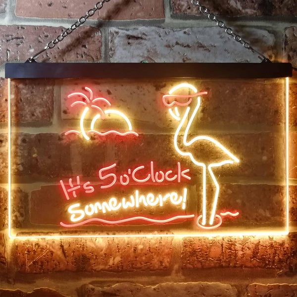 ADVPRO It's 5pm Somewhere Flamingo Bar Dual Color LED Neon Sign st6-i3304 - Red & Yellow