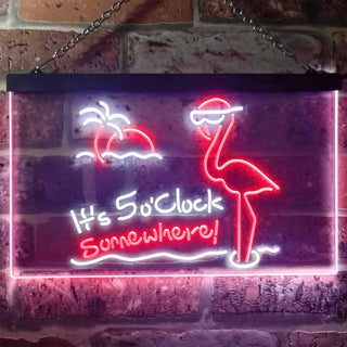 ADVPRO It's 5pm Somewhere Flamingo Bar Dual Color LED Neon Sign st6-i3304 - White & Red