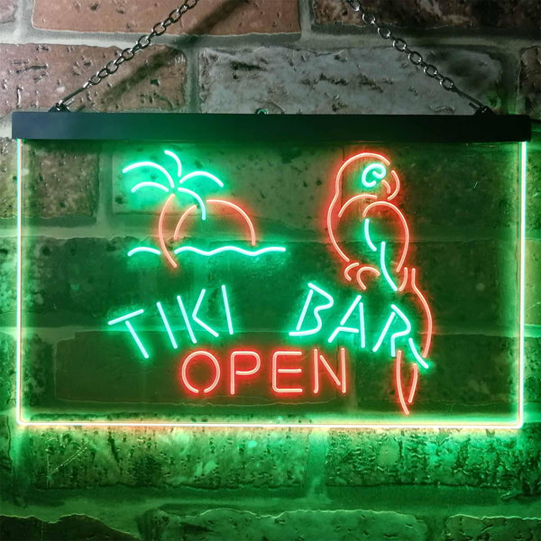 ADVPRO Tiki Bar Open Parrot Dual Color LED Neon Sign st6-i3311 - Green & Red