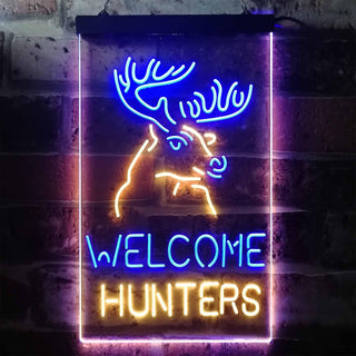 ADVPRO Welcome Hunters Deer Cabin  Dual Color LED Neon Sign st6-i3313 - Blue & Yellow