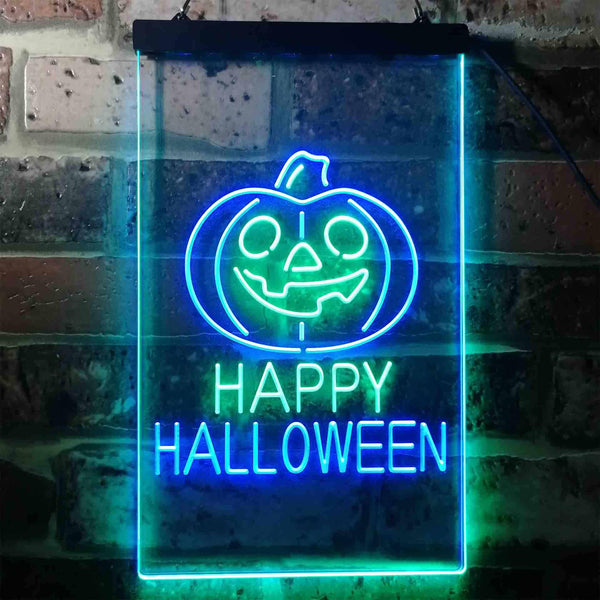 ADVPRO Happy Halloween Pumpkin  Dual Color LED Neon Sign st6-i3377 - Green & Blue