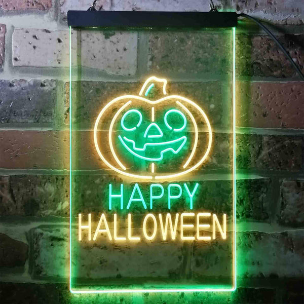 ADVPRO Happy Halloween Pumpkin  Dual Color LED Neon Sign st6-i3377 - Green & Yellow