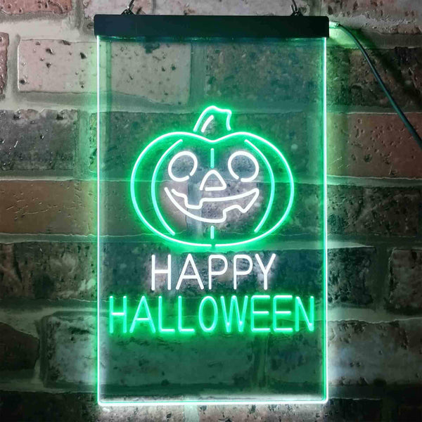 ADVPRO Happy Halloween Pumpkin  Dual Color LED Neon Sign st6-i3377 - White & Green