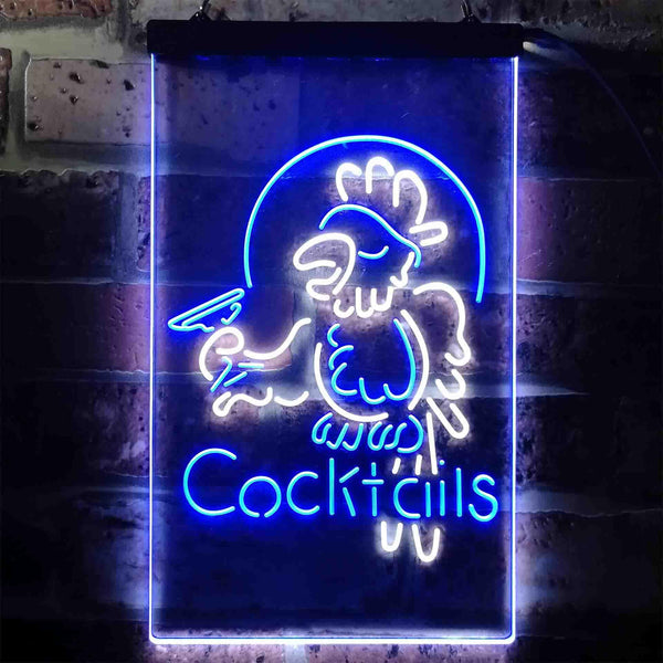 ADVPRO Cocktails Parrot Bar Beer  Dual Color LED Neon Sign st6-i3390 - White & Blue