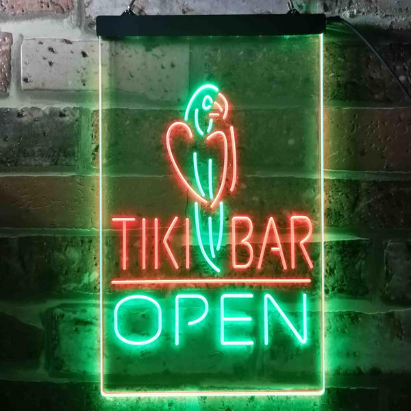 ADVPRO Tiki Bar Open Parrot  Dual Color LED Neon Sign st6-i3399 - Green & Red