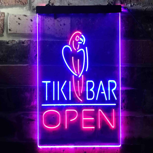 ADVPRO Tiki Bar Open Parrot  Dual Color LED Neon Sign st6-i3399 - Red & Blue
