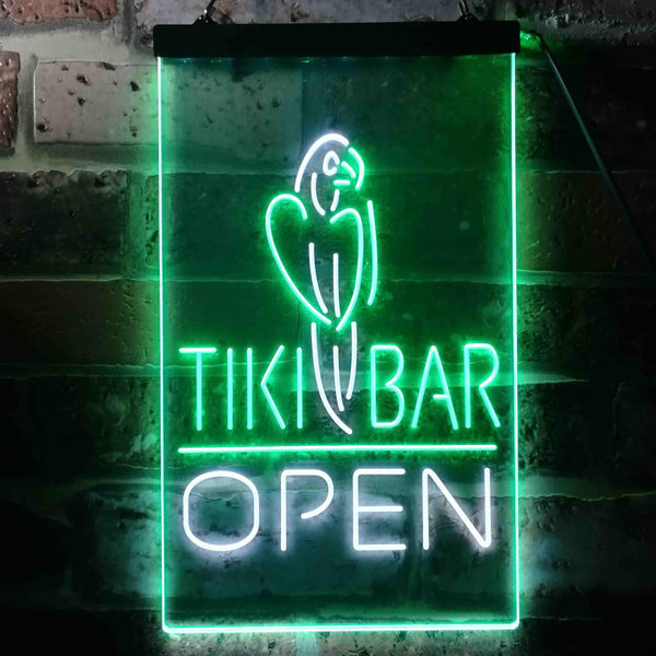 ADVPRO Tiki Bar Open Parrot  Dual Color LED Neon Sign st6-i3399 - White & Green