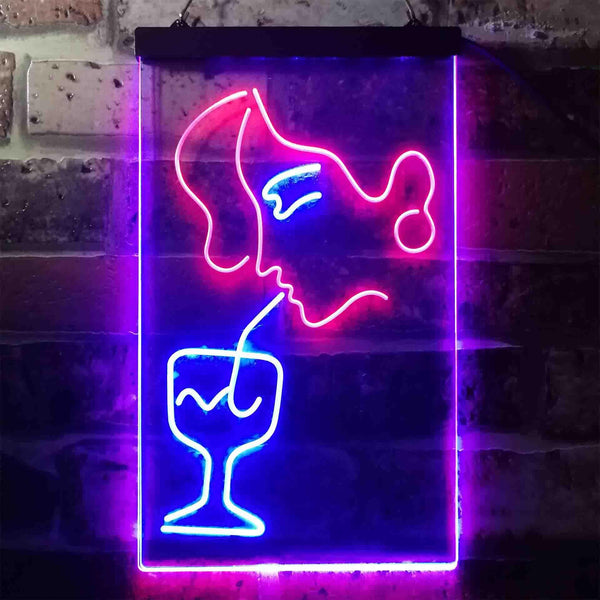 ADVPRO Women Drinking Cocktails Bar  Dual Color LED Neon Sign st6-i3403 - Red & Blue