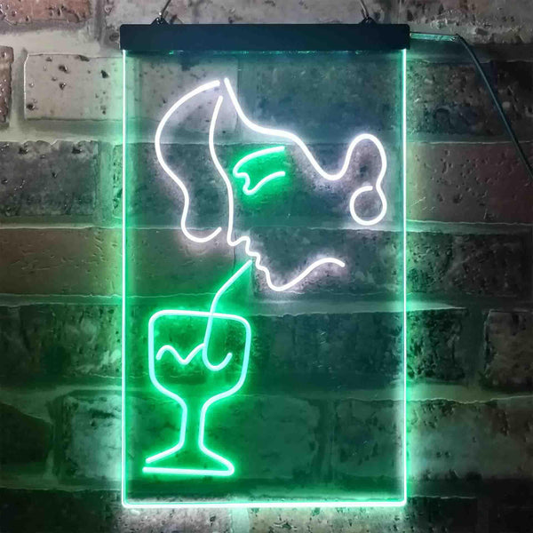 ADVPRO Women Drinking Cocktails Bar  Dual Color LED Neon Sign st6-i3403 - White & Green