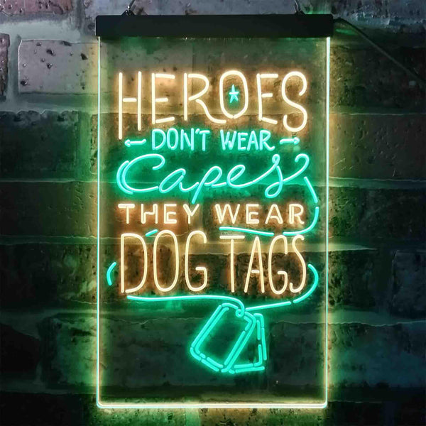 ADVPRO Heroes Don't Wear Caps Wear Dog Tags Lover  Dual Color LED Neon Sign st6-i3411 - Green & Yellow