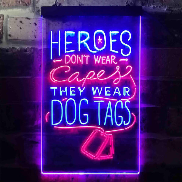 ADVPRO Heroes Don't Wear Caps Wear Dog Tags Lover  Dual Color LED Neon Sign st6-i3411 - Red & Blue