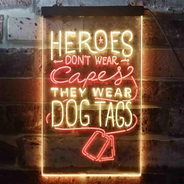 ADVPRO Heroes Don't Wear Caps Wear Dog Tags Lover  Dual Color LED Neon Sign st6-i3411 - Red & Yellow