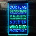 ADVPRO US Flag Flies with Soldiers Who Died Protect It  Dual Color LED Neon Sign st6-i3417 - Green & Blue