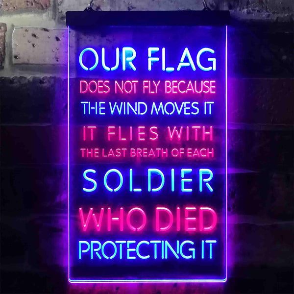 ADVPRO US Flag Flies with Soldiers Who Died Protect It  Dual Color LED Neon Sign st6-i3417 - Red & Blue