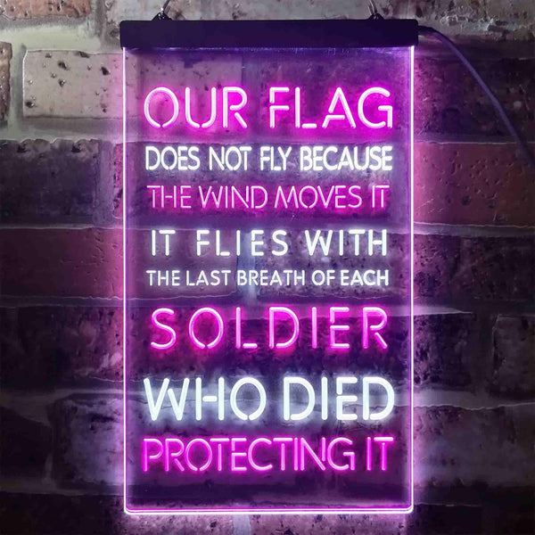 ADVPRO US Flag Flies with Soldiers Who Died Protect It  Dual Color LED Neon Sign st6-i3417 - White & Purple