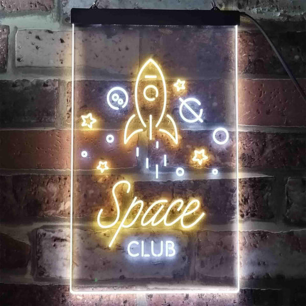 ADVPRO Space Club Rocket Kid Room Decoration  Dual Color LED Neon Sign st6-i3435 - White & Yellow