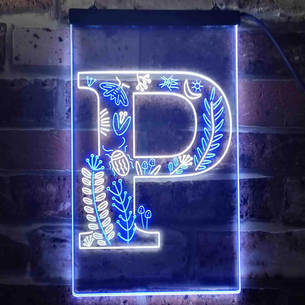 ADVPRO Letter P Initial Monogram Family Name  Dual Color LED Neon Sign st6-i3453 - White & Blue