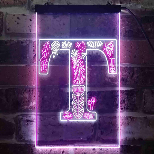 ADVPRO Letter T Initial Monogram Family Name  Dual Color LED Neon Sign st6-i3457 - White & Purple