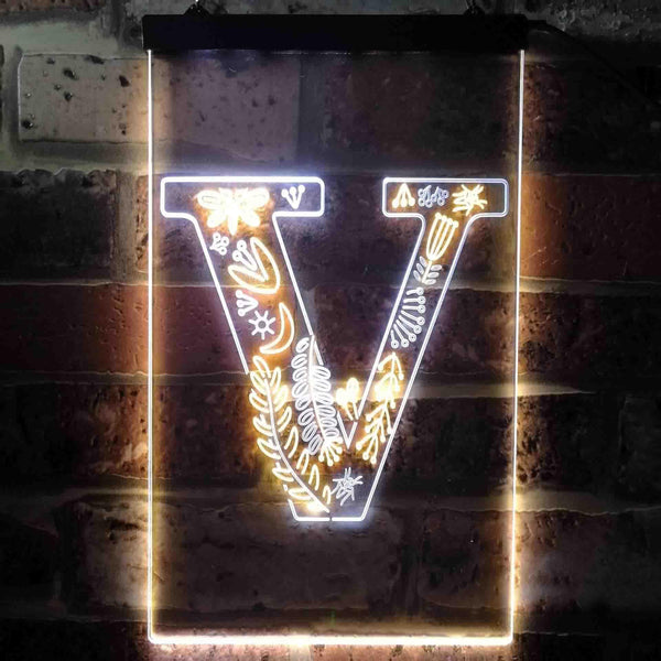 ADVPRO Letter V Initial Monogram Family Name  Dual Color LED Neon Sign st6-i3459 - White & Yellow