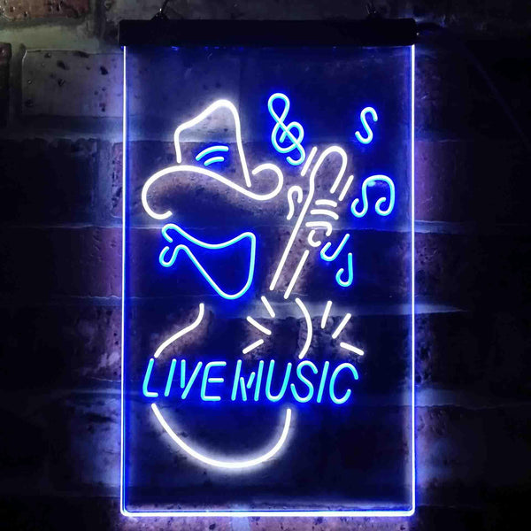 ADVPRO Cowboy Live Music Guitar  Dual Color LED Neon Sign st6-i3469 - White & Blue