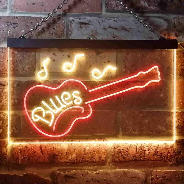 ADVPRO Blues Guitar Bar Dual Color LED Neon Sign st6-i3470 - Red & Yellow