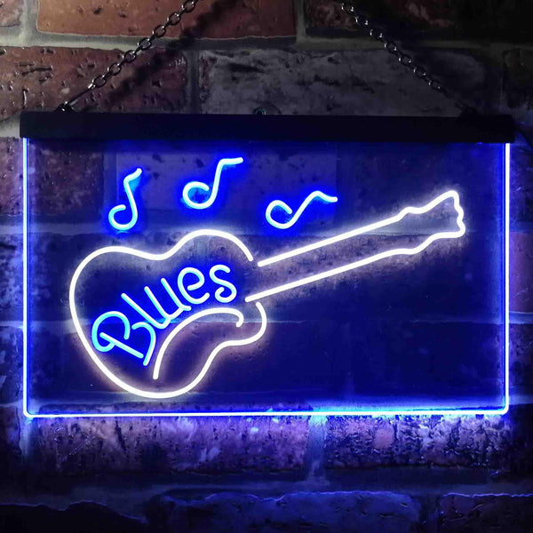 ADVPRO Blues Guitar Bar Dual Color LED Neon Sign st6-i3470 - White & Blue
