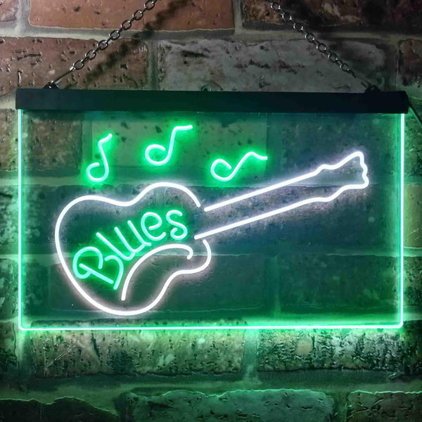 ADVPRO Blues Guitar Bar Dual Color LED Neon Sign st6-i3470 - White & Green