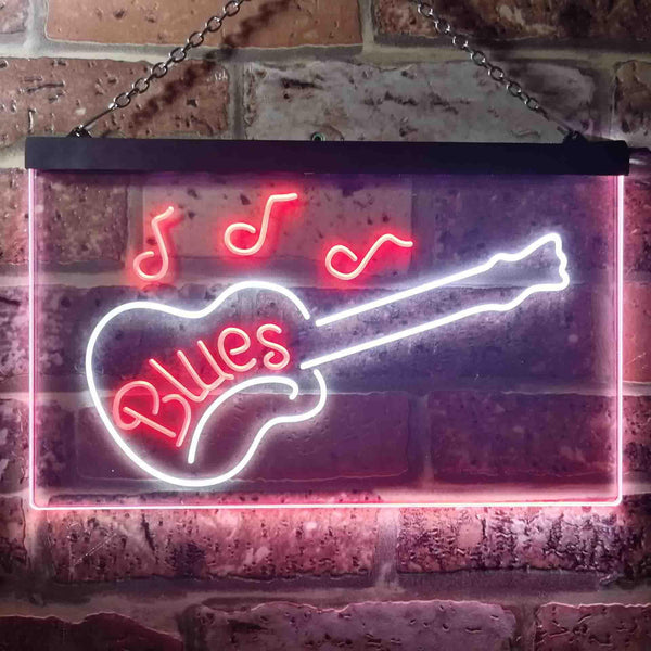 ADVPRO Blues Guitar Bar Dual Color LED Neon Sign st6-i3470 - White & Red