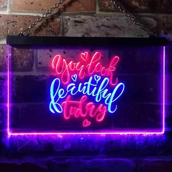 ADVPRO You Look Beautiful Today Girl Room Dual Color LED Neon Sign st6-i3472 - Blue & Red