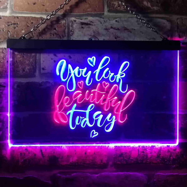 ADVPRO You Look Beautiful Today Girl Room Dual Color LED Neon Sign st6-i3472 - Red & Blue