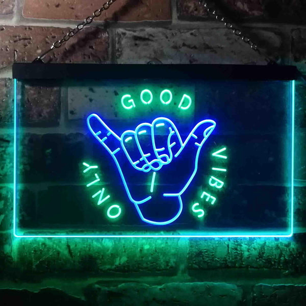 ADVPRO Good Vibes Only Hand Room Dual Color LED Neon Sign st6-i3475 - Green & Blue