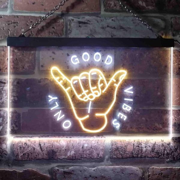 ADVPRO Good Vibes Only Hand Room Dual Color LED Neon Sign st6-i3475 - White & Yellow