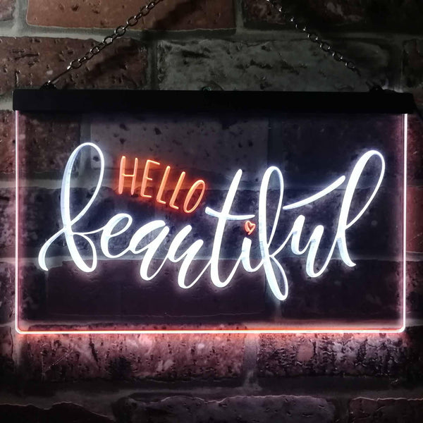 ADVPRO Hello Beautiful Room Display Dual Color LED Neon Sign st6-i3482 - White & Orange