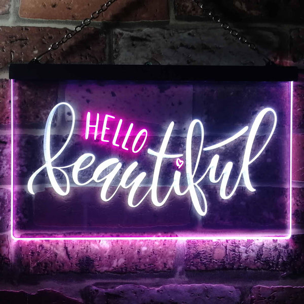 ADVPRO Hello Beautiful Room Display Dual Color LED Neon Sign st6-i3482 - White & Purple