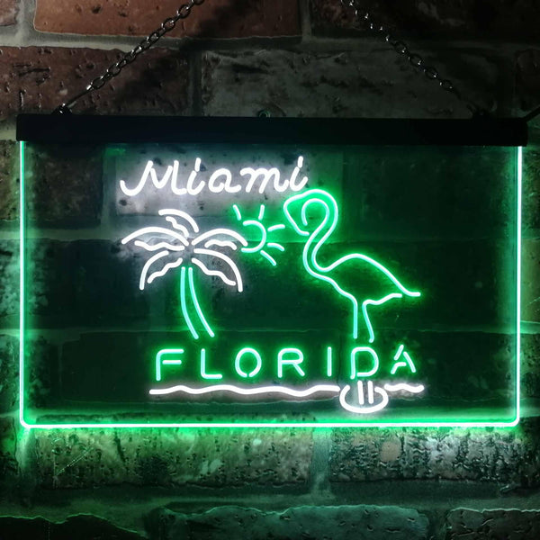 ADVPRO Miami Florida Sunshine Flamingo Dual Color LED Neon Sign st6-i3486 - White & Green