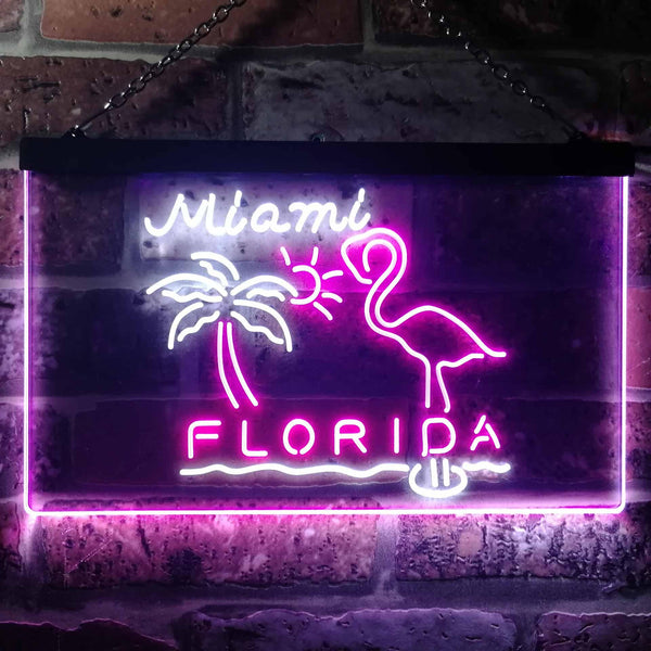 ADVPRO Miami Florida Sunshine Flamingo Dual Color LED Neon Sign st6-i3486 - White & Purple