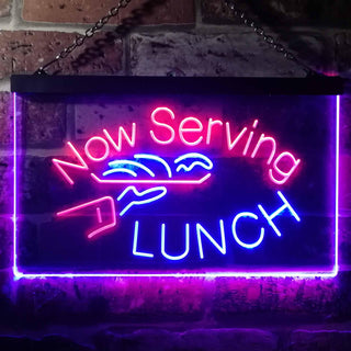 ADVPRO Now Serving Lunch Cafe Dual Color LED Neon Sign st6-i3494 - Red & Blue