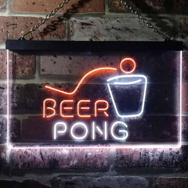 ADVPRO Beer Pong Bar Game Pub Dual Color LED Neon Sign st6-i3495 - White & Orange