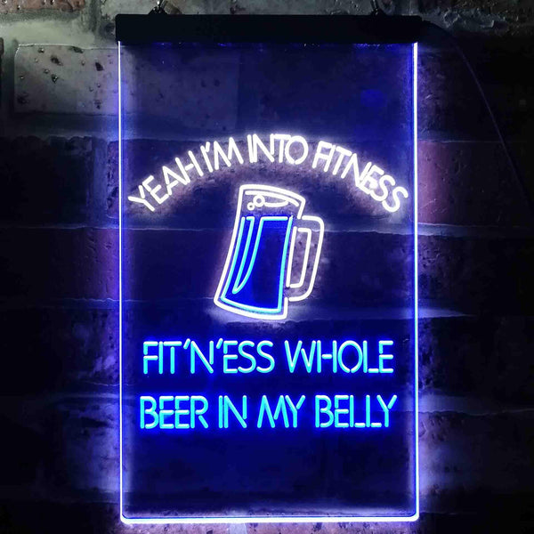 ADVPRO I'm Into Fitness Whole Beer in My Belly Bar  Dual Color LED Neon Sign st6-i3515 - White & Blue