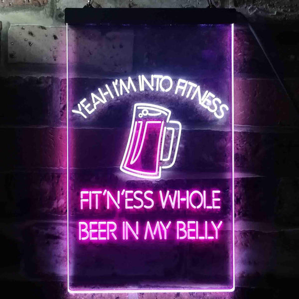 ADVPRO I'm Into Fitness Whole Beer in My Belly Bar  Dual Color LED Neon Sign st6-i3515 - White & Purple