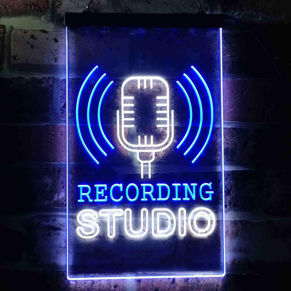 ADVPRO Recording Studio Microphone On Air  Dual Color LED Neon Sign st6-i3519 - White & Blue