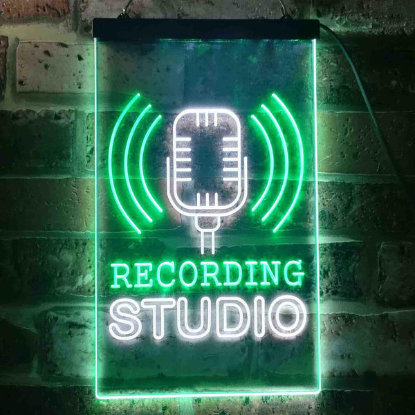 ADVPRO Recording Studio Microphone On Air  Dual Color LED Neon Sign st6-i3519 - White & Green