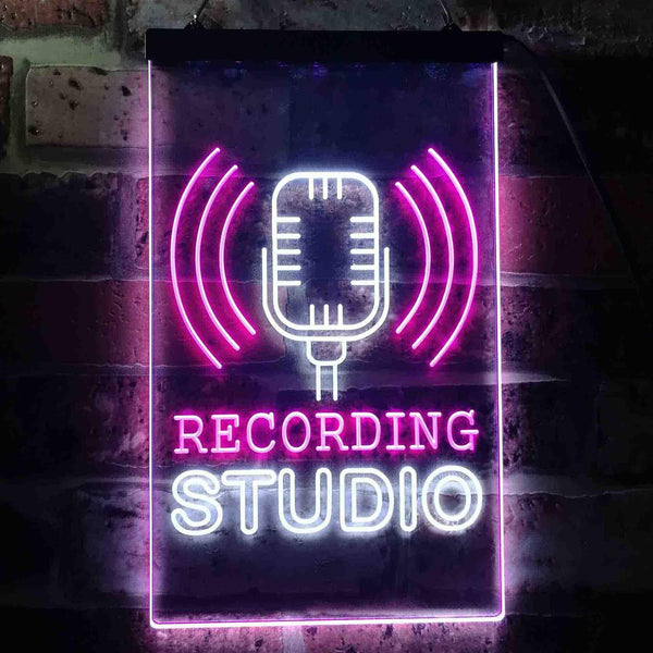 ADVPRO Recording Studio Microphone On Air  Dual Color LED Neon Sign st6-i3519 - White & Purple