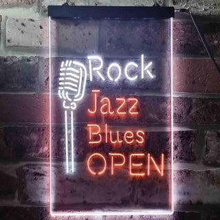 ADVPRO Rock Jazz Blues Open Music Bar  Dual Color LED Neon Sign st6-i3521 - White & Orange