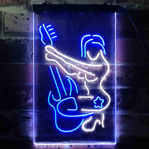 ADVPRO Girl Play Guitar Music Room  Dual Color LED Neon Sign st6-i3547 - White & Blue